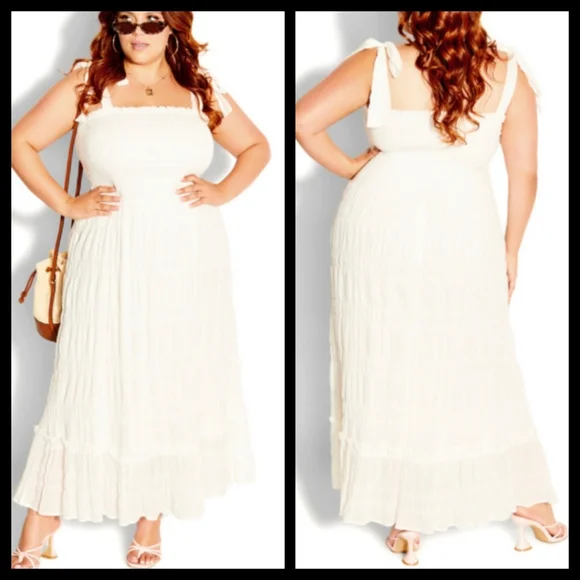 City Chic Ivory Tie Maxi Dress 24 NWT - Picture 1 of 3